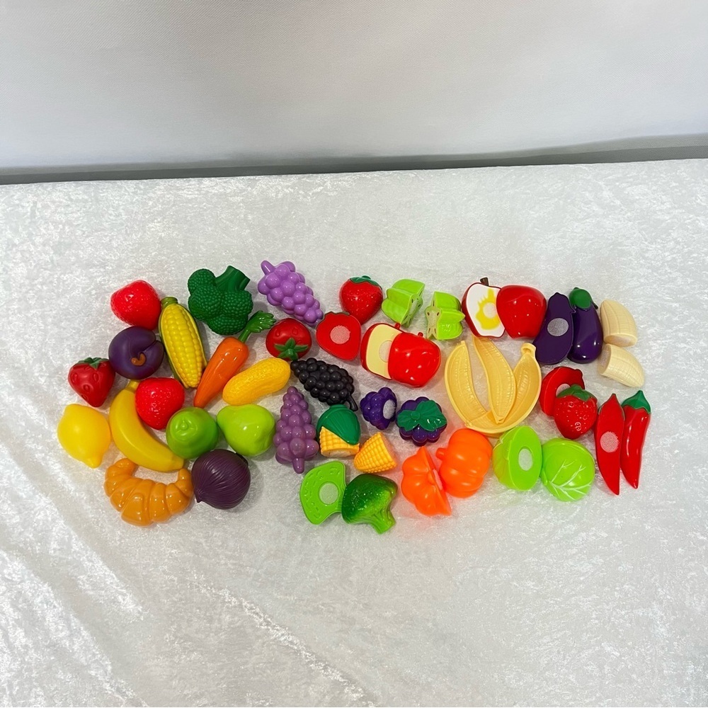 Colorful Play Food Set for Kids Some with Velcro & Whole Plastic Fruits & Veggie